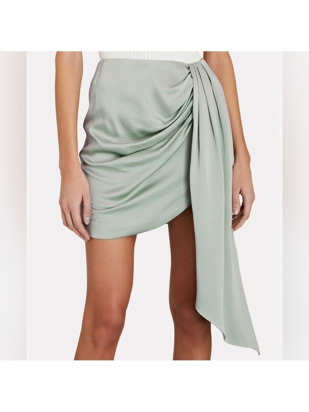 Jonathan Simkhai Draped Satin Asymmetrical Mini Skirt in Lichen Mint Green Sz 12